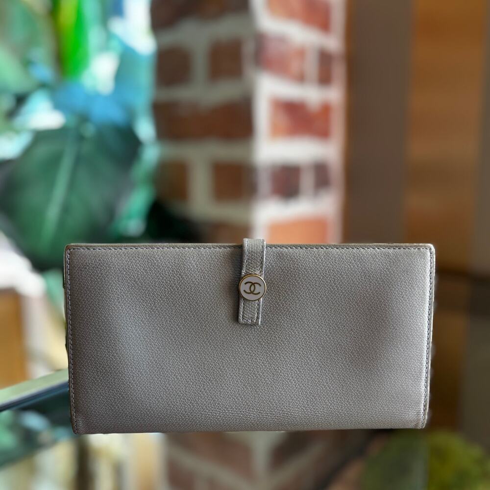 Chanel Gray Coco Button Wallet - image 1